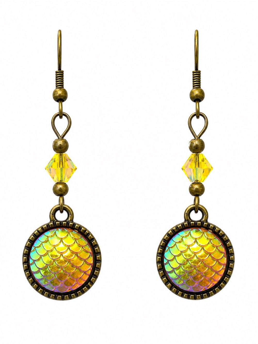 Iridescent Yellow and Mermaid Dangle Earrings